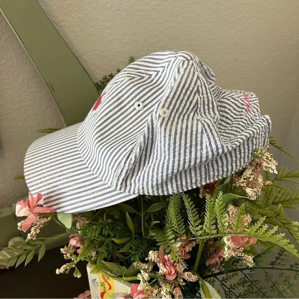 American Needle Tyler’s Texas‎ Blue White Seersucker Stripe Pink Embroidery Hat